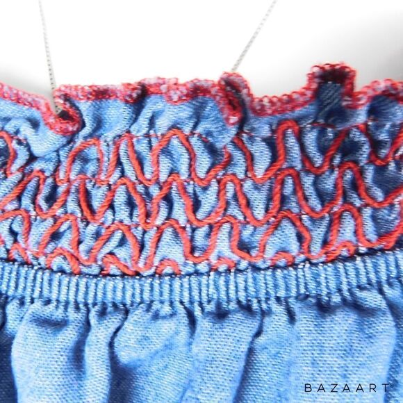 Chambray Top with Red Embroidery Size 2X - Picture 4 of 5